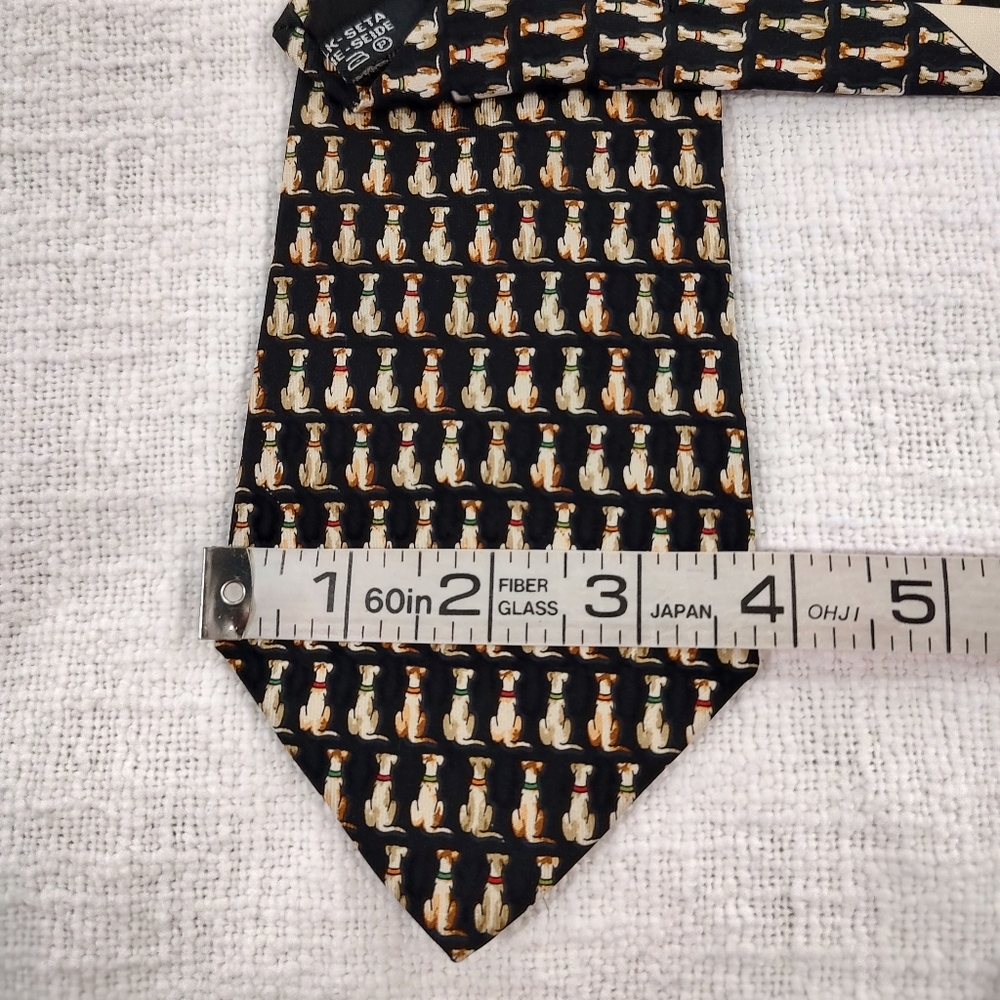 Salvatore Ferragamo Silk Tie Dogs Black Greyhound Career - Picture 3 of 5